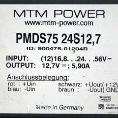 MTM power PMDS75 24S12,7 | DC/DC converter input (12) 16,8 till 56V output 12,7V 5.90A ID 900475-01204R sn. 1348163547