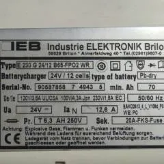 IEB 90587858 | IEB charger EFG 230 G 24/12 B65-FP02 WR 24V12,6A 220V 50/60Hz from B650/07 year 2015 sn. 90587858 7 4943 5
