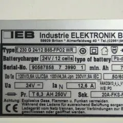 IEB 90587858 | IEB charger EFG 230 G 24/12 B65-FP02 WR 24V12,6A 220V 50/60Hz from B650/07 year 2015 sn. 90587858 7 3990 1