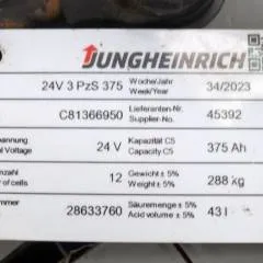 Jungheinrich unknown | Battery 24V375Ah 24 3PZS375 year 2023 weight 288 kg sn. C81366950 outside measurement 625x285x630mm